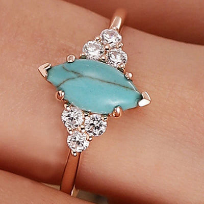 Olivenorma Oval Turquoise Inlaid White Zircon Women Ring