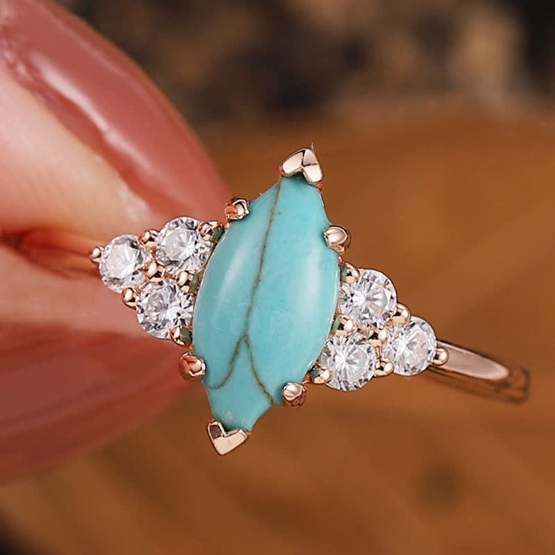 Olivenorma Oval Turquoise Inlaid White Zircon Women Ring