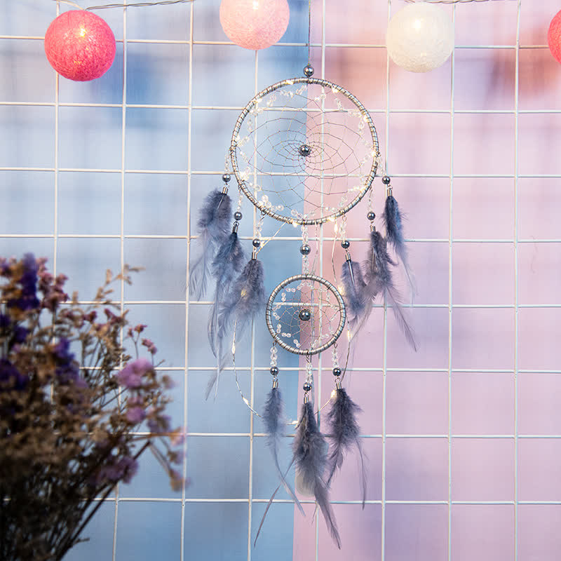 Olivenorma Handwoven Blue Gray Feather Dream Catcher