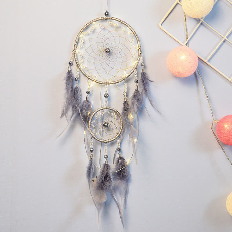 Olivenorma Handwoven Blue Gray Feather Dream Catcher