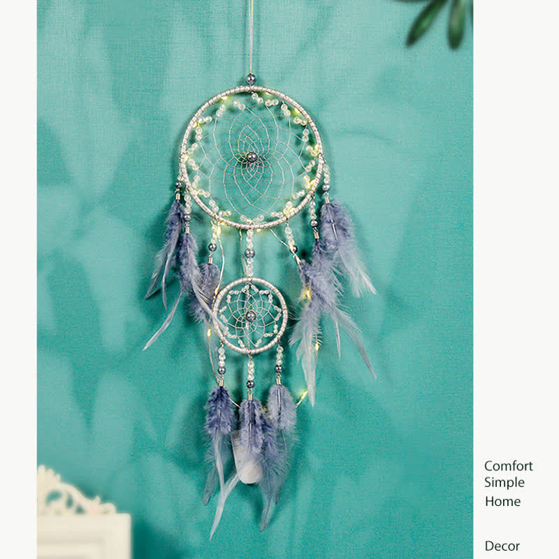 Olivenorma Handwoven Blue Gray Feather Dream Catcher