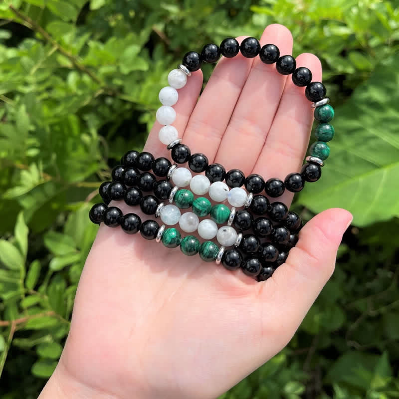 Olivenorma Obsidian Malachite Moonstone Beads Bracelet