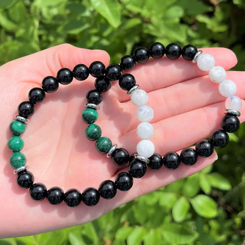 Olivenorma Obsidian Malachite Moonstone Beads Bracelet