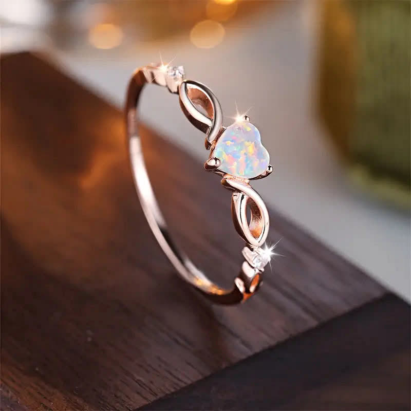 Olivenorma "Eternity Unlimited" Opal Heart Engagement Wedding Ring