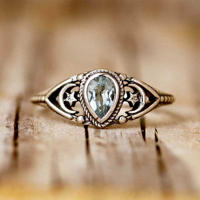 Olivenorma "Relaxing Calm" - Aquamarine Stars Moon Ring