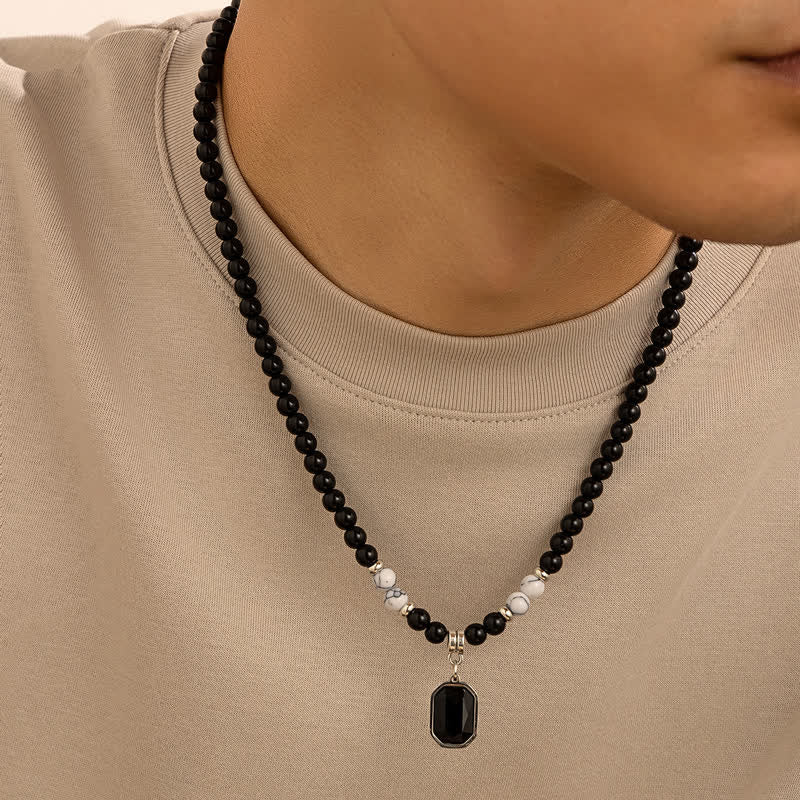 Olivenorma Black Onyx Natural Stone Beads Men Necklace - Black Onyx & White Turquoise - image 10