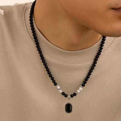 Olivenorma Black Onyx Natural Stone Beads Men Necklace - Black Onyx & White Turquoise - image 10