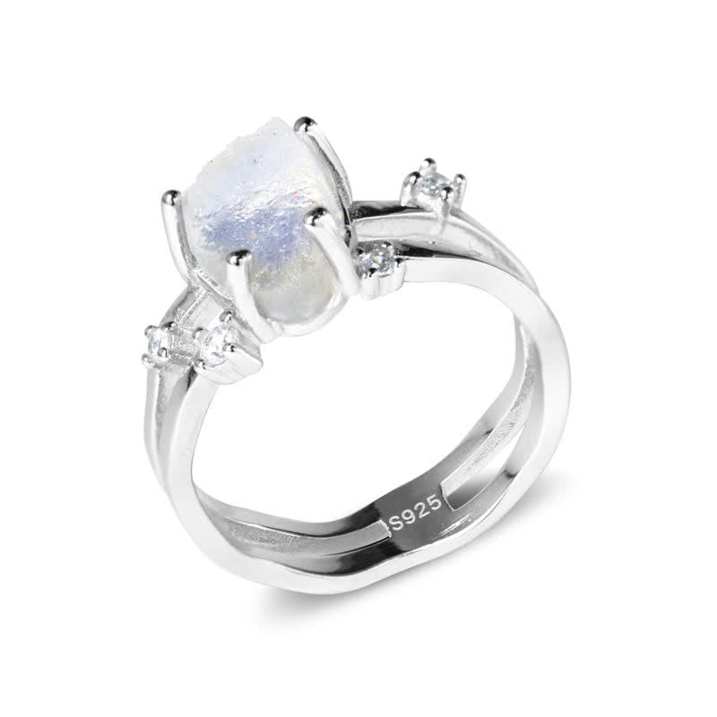 Olivenorma Cut Irregular Triangle Moonstone Silver Ring - image 2