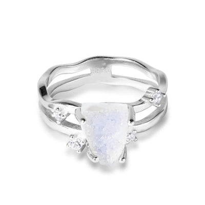 Olivenorma Cut Irregular Triangle Moonstone Silver Ring - Silver - US 9 - image 1