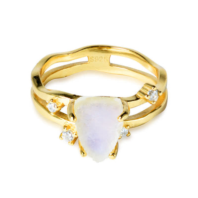 Olivenorma Cut Irregular Triangle Moonstone Silver Ring - Golden - US 9 - image 3