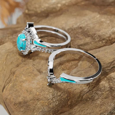 Olivenorma 3pcs Retro Blue Turquoise Engagement Ring Set