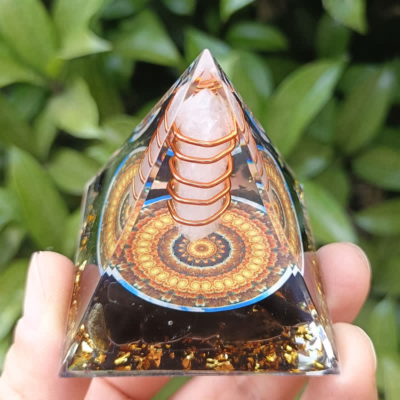 Olivenorma Energy Hexagonal Prism Clear Crystal Obsidian Orgone Pyramid