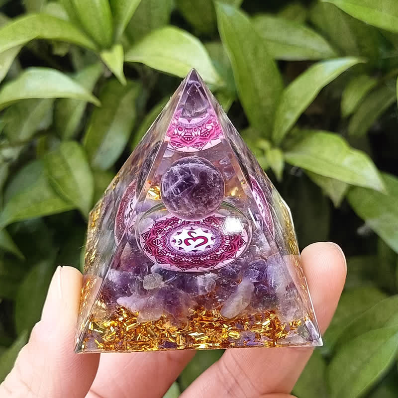 Olivenorma Energy Amethyst Ball Om Symbol Orgone Pyramid