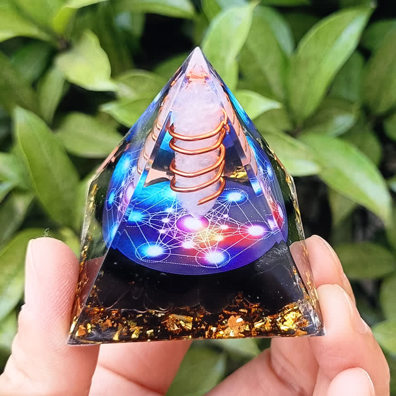 Olivenorma Clear Crystal Obsidian Metatron's Cube Orgone Pyramid