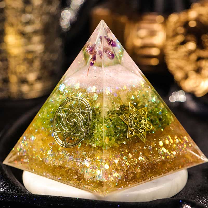 Olivenorma "Blessings" Amethyst Peridot Citrine Orgone Pyramid