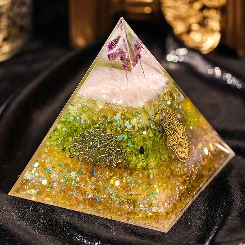 Olivenorma "Blessings" Amethyst Peridot Citrine Orgone Pyramid