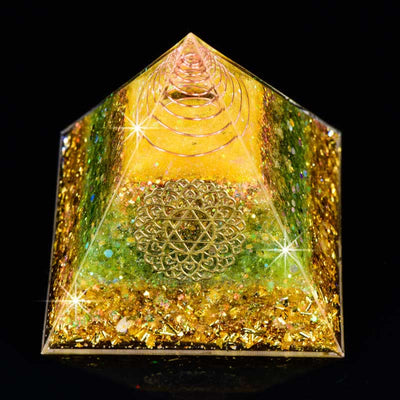 Olivenorma "Good Luck In Year" Citrine Peridot Orgone Pyramid