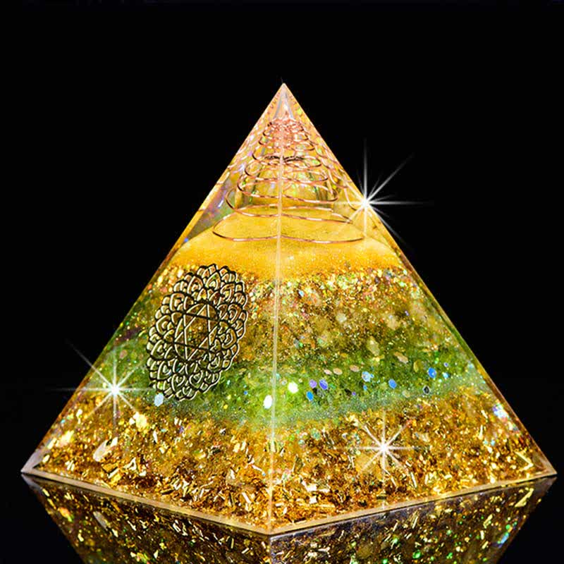 Olivenorma "Good Luck In Year" Citrine Peridot Orgone Pyramid