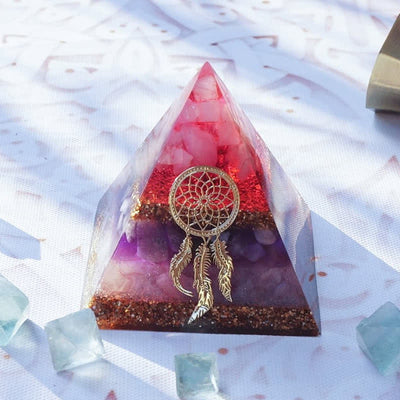 Olivenorma "Cupid's Dance" Rose Quartz Amethyst Lepidolite Orgone Pyramid