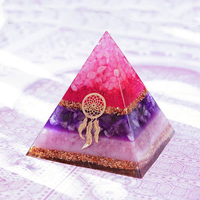 Olivenorma "Cupid's Dance" Rose Quartz Amethyst Lepidolite Orgone Pyramid