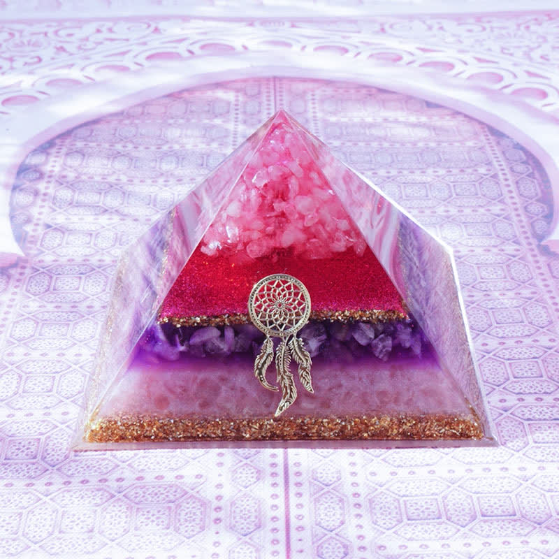 Olivenorma "Cupid's Dance" Rose Quartz Amethyst Lepidolite Orgone Pyramid