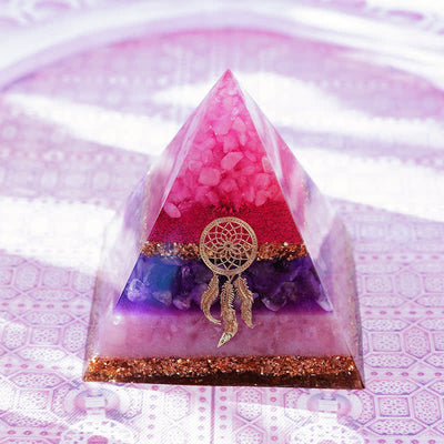 Olivenorma "Cupid's Dance" Rose Quartz Amethyst Lepidolite Orgone Pyramid