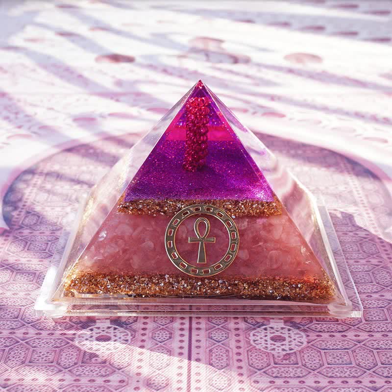 Olivenorma "Ankh Key of Life" Rose Quartz Orgone Pyramid