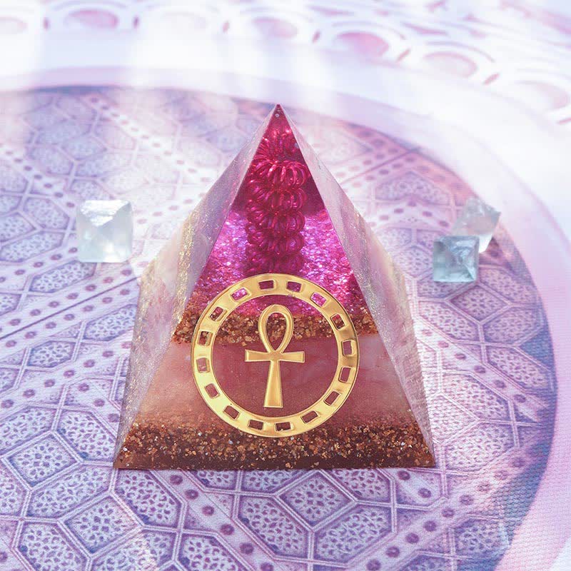 Olivenorma "Ankh Key of Life" Rose Quartz Orgone Pyramid