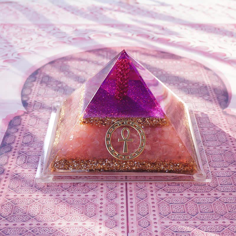 Olivenorma "Ankh Key of Life" Rose Quartz Orgone Pyramid