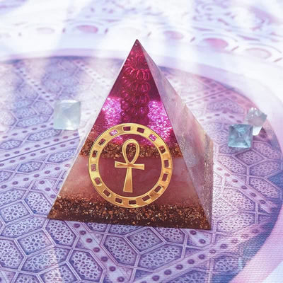 Olivenorma "Ankh Key of Life" Rose Quartz Orgone Pyramid