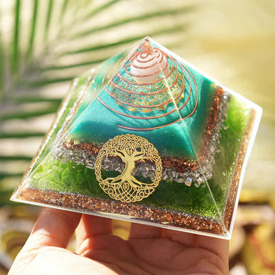 Olivenorma "Tree of Life" Clear Crystal Peridot Orgone Pyramid