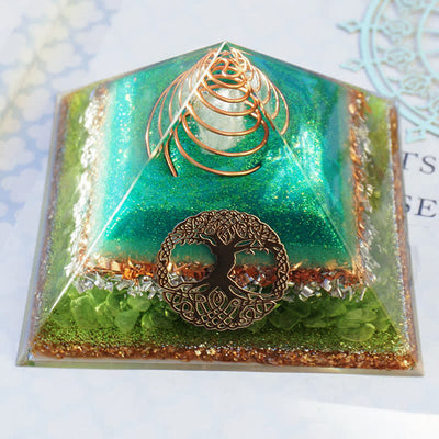 Olivenorma "Tree of Life" Clear Crystal Peridot Orgone Pyramid