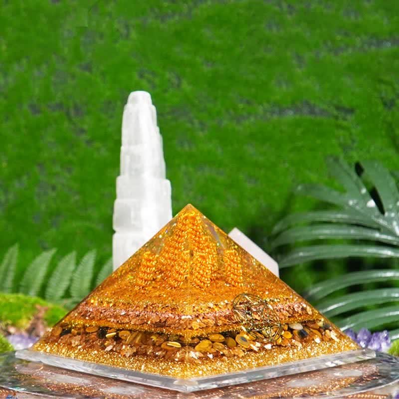 Olivenorma "Fortune" 13cm Natural Tiger Eye Orgone Pyramid