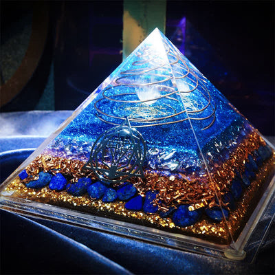 Olivenorma "Starry Sea" Clear Crystal Lapis Lazuli Orgone Pyramid