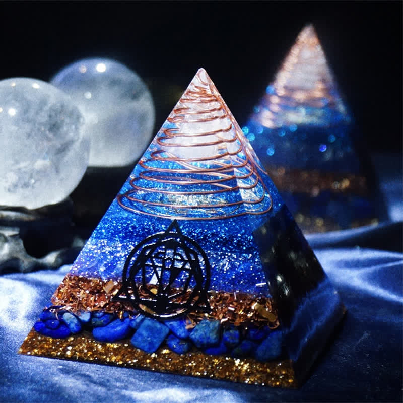 Olivenorma "Starry Sea" Clear Crystal Lapis Lazuli Orgone Pyramid