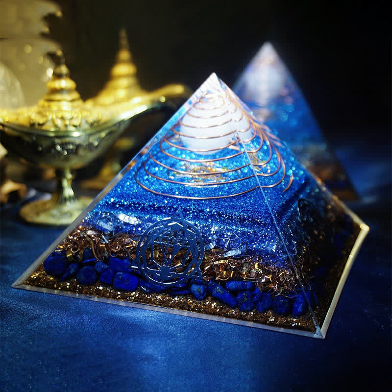 Olivenorma "Starry Sea" Clear Crystal Lapis Lazuli Orgone Pyramid