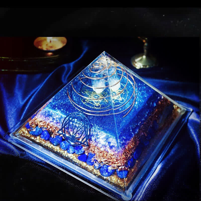 Olivenorma "Starry Sea" Clear Crystal Lapis Lazuli Orgone Pyramid