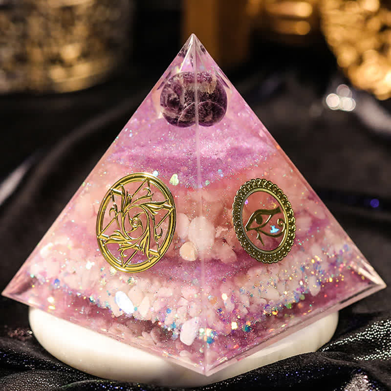 Olivenorma "Luck in Love" Amethyst Rose Quartz Orgone Pyramid