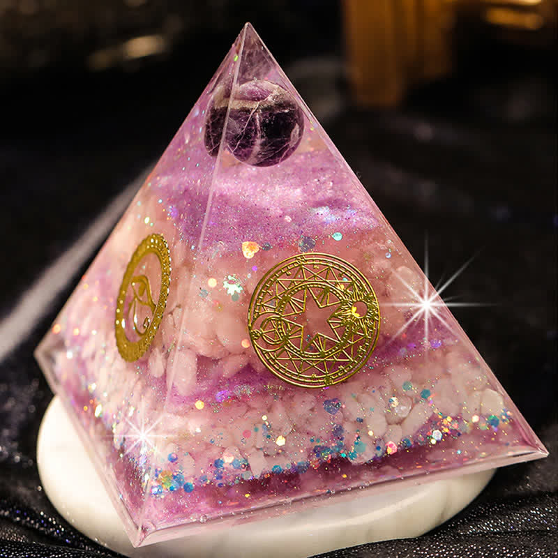 Olivenorma "Luck in Love" Amethyst Rose Quartz Orgone Pyramid