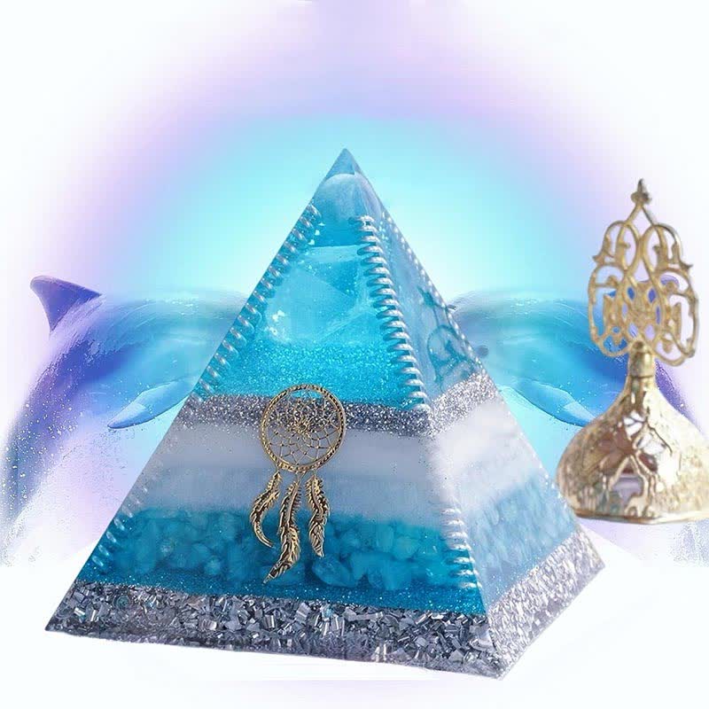 Olivenorma "Atlantis" 8cm Aquamarine Orgone Pyramid