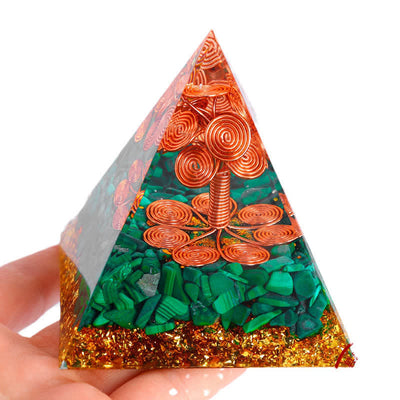 Olivenorma Copper Tree of Life Malachite Orgone Pyramid