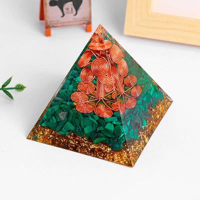 Olivenorma Copper Tree of Life Malachite Orgone Pyramid