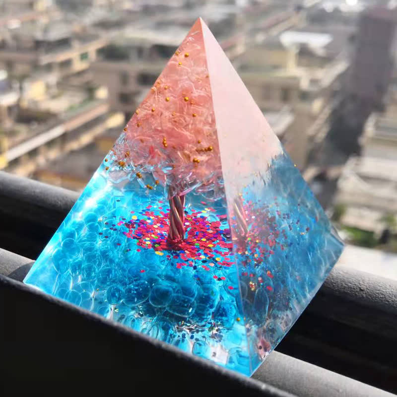 Olivenorma Tree of Life Rose Quartz Aquamarine Orgone Pyramid