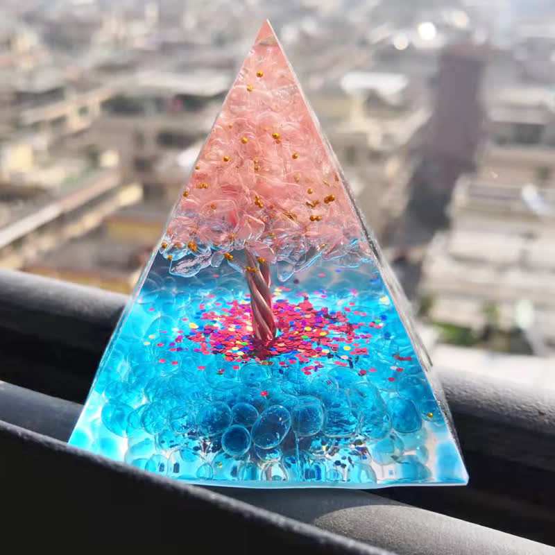 Olivenorma Tree of Life Rose Quartz Aquamarine Orgone Pyramid