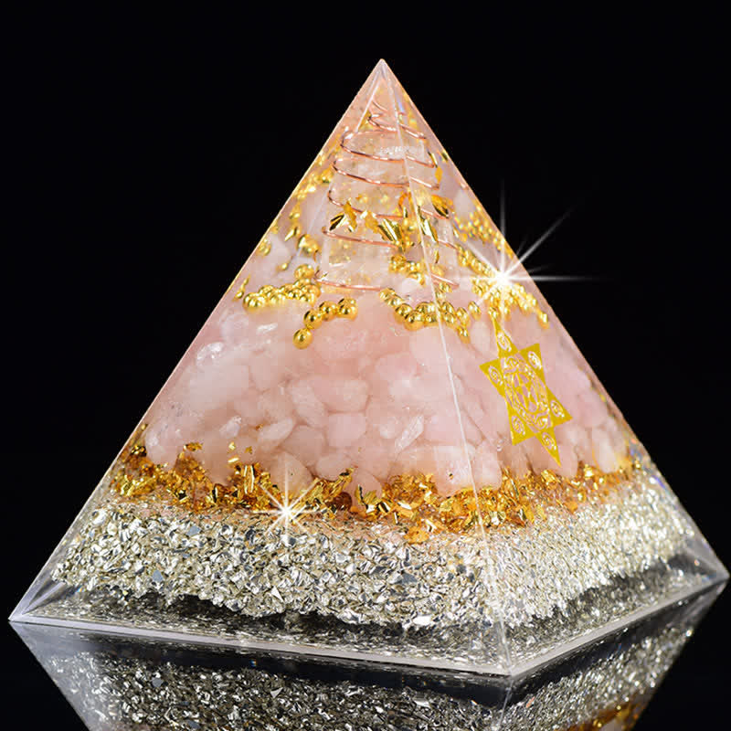 Olivenorma Clear Crystal Rose Quartz Metatron's Cube Orgone Pyramid