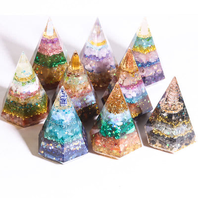 Olivenorma Natural Stone Resin Casting Polygonal Orgone Pyramid