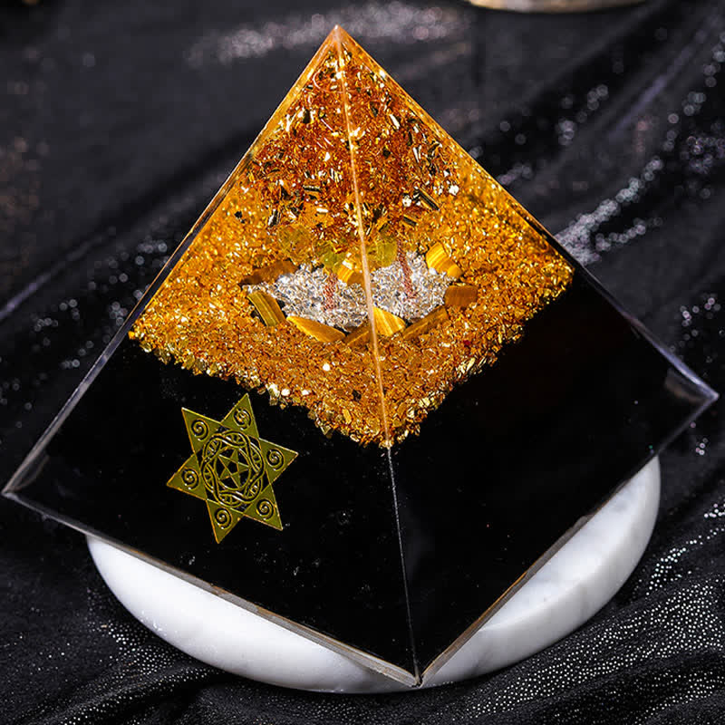 Olivenorma "House Guardian" Tiger Eye Obsidian Orgone Pyramid