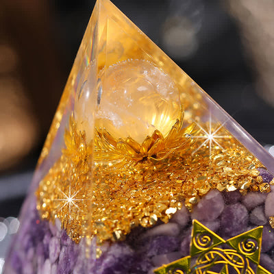 Olivenorma "Double Luck" Clear Crystal Lepidolite Orgone Pyramid