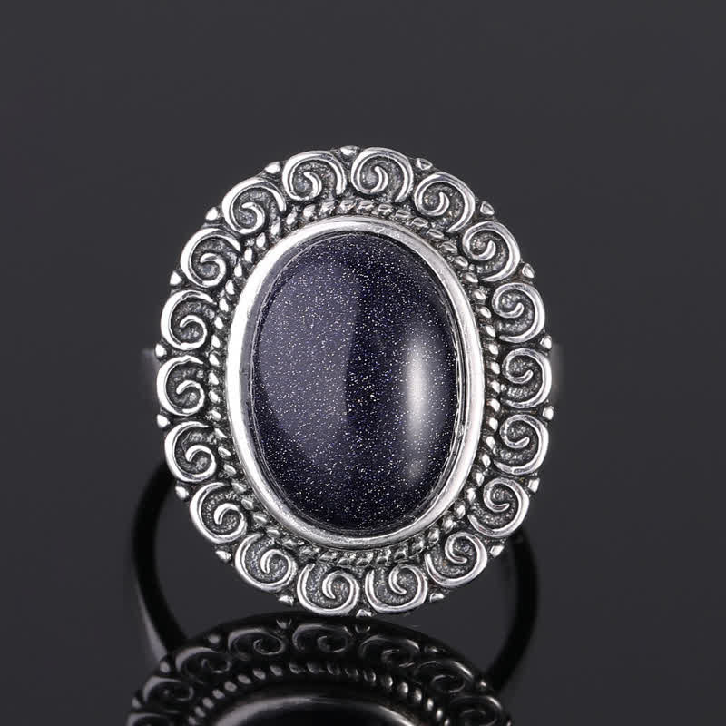 Olivenorma Oval Natural Stone Sunflower Carving Ring