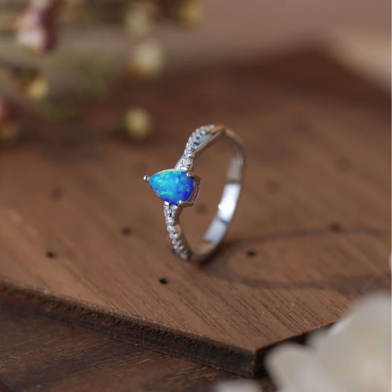 Olivenorma Water Drop Blue Opal White Zircon Ring